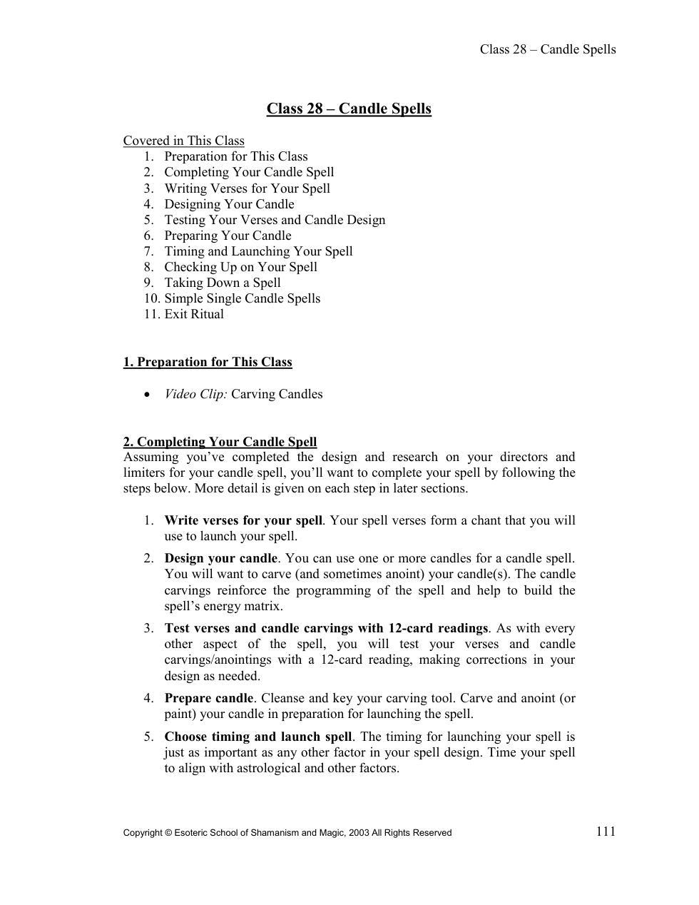 Class 28 Candle Spells cover