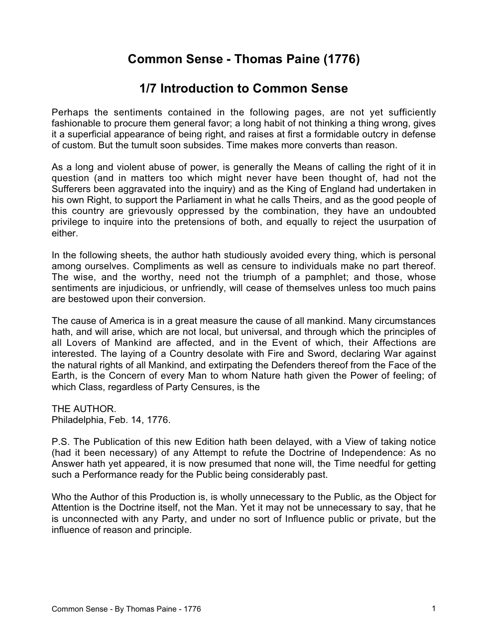 Thomas Paine - Common Sense cover
