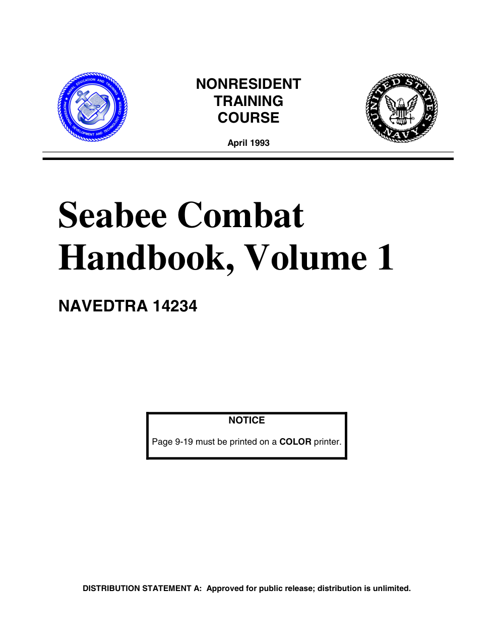 Seabee Combat Handbook, Volume 1 cover