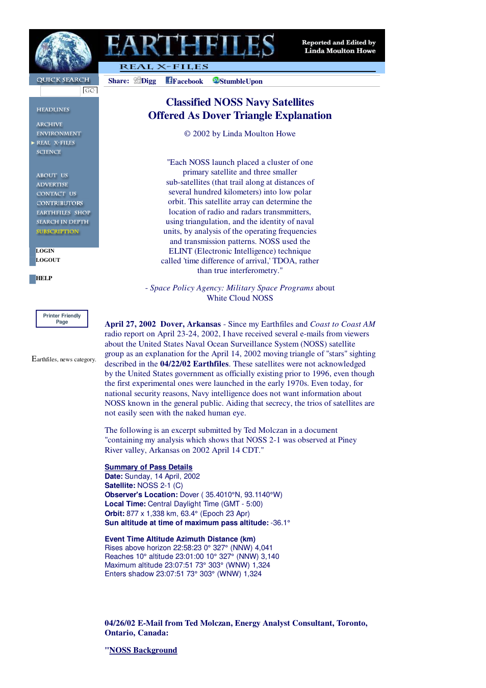 04 27 2002 Classified NOSS Navy Satellites Offered As Dover Triangle Explanation cover