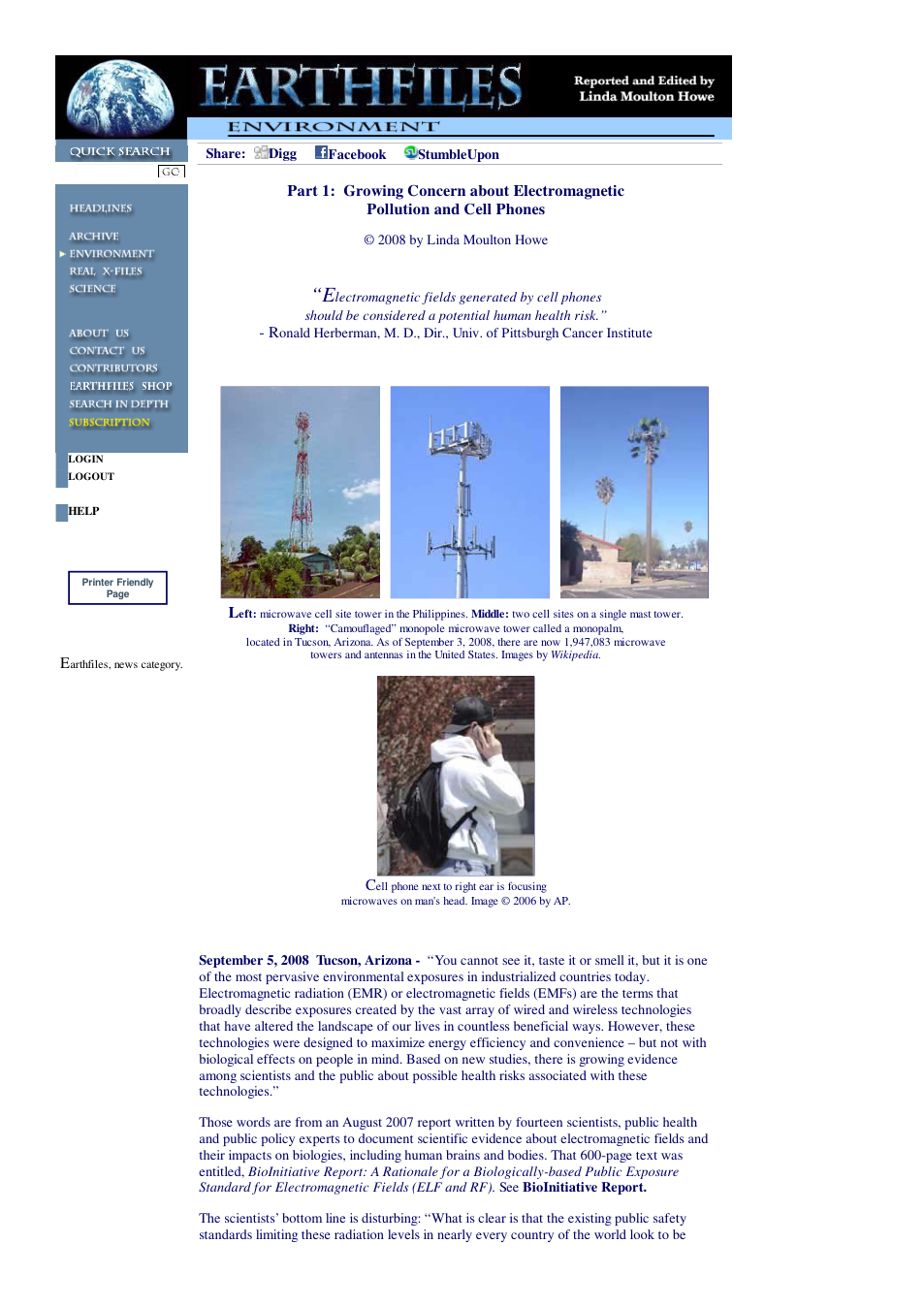 09 05 2008 Growing Concern about Electromagnetic Pollution and Cell Phones cover