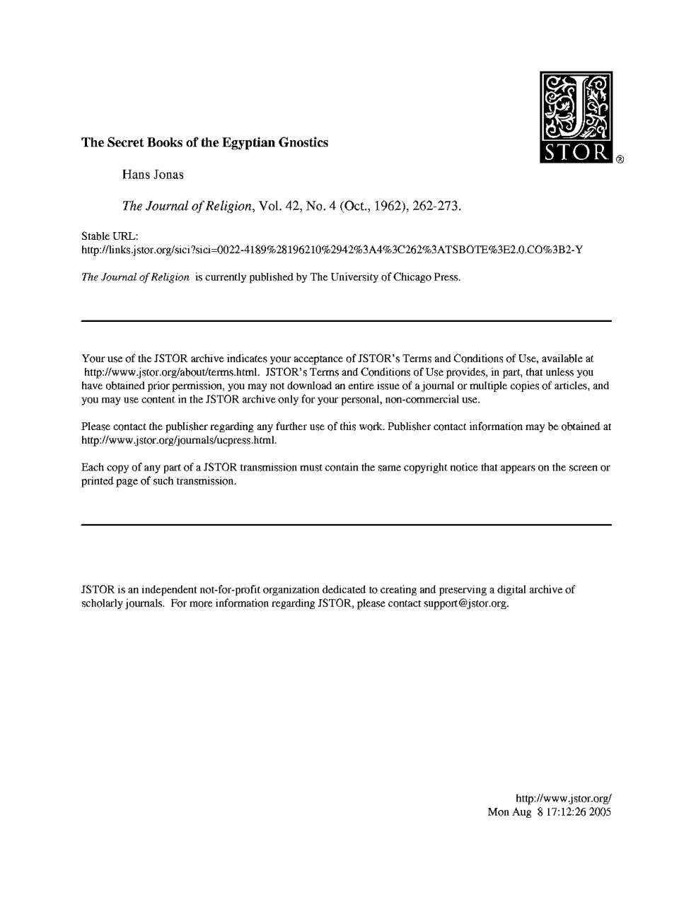 Secret Books Of The Egyptian Gnostics cover