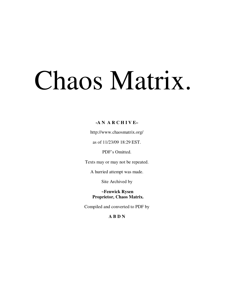 Chaos Matrix cover