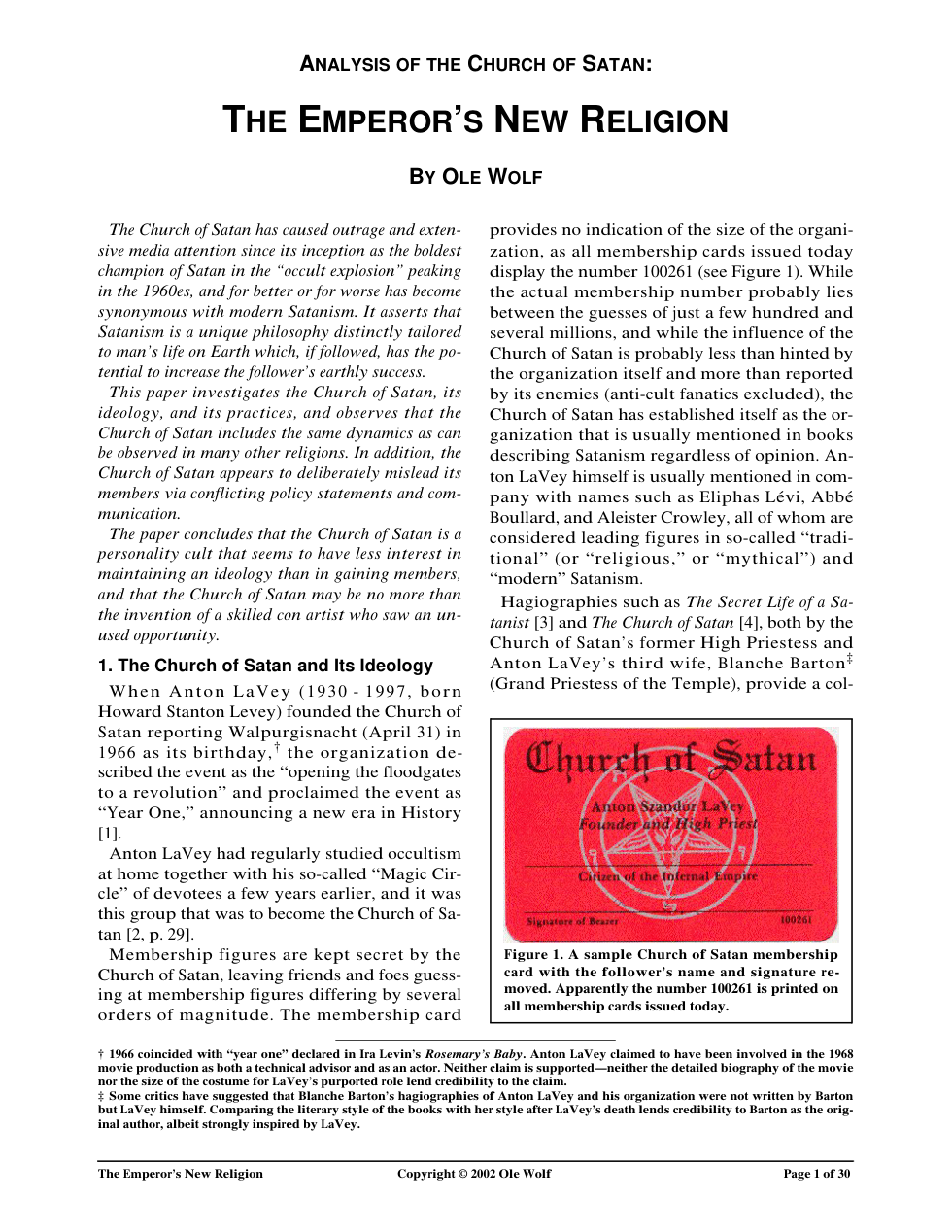 Ole Wolf - Analysis of the Church of Satan (The Emperor's New Religion) cover
