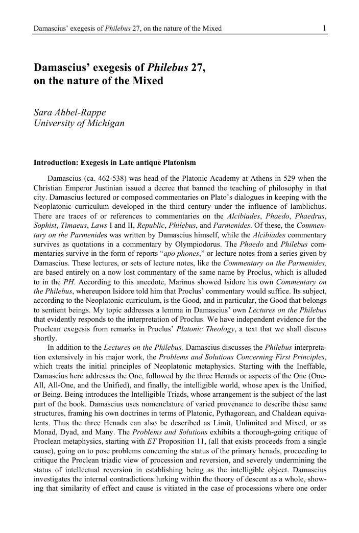Damascius’ exegesis of Philebus 27, cover