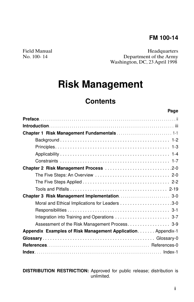 FM 100-14 Risk Management cover