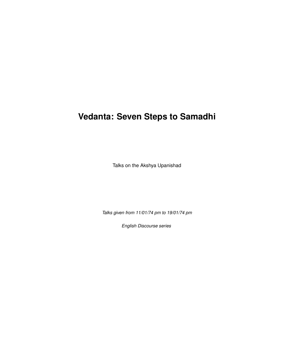 Vedanta. Seven Steps to Samadhi cover