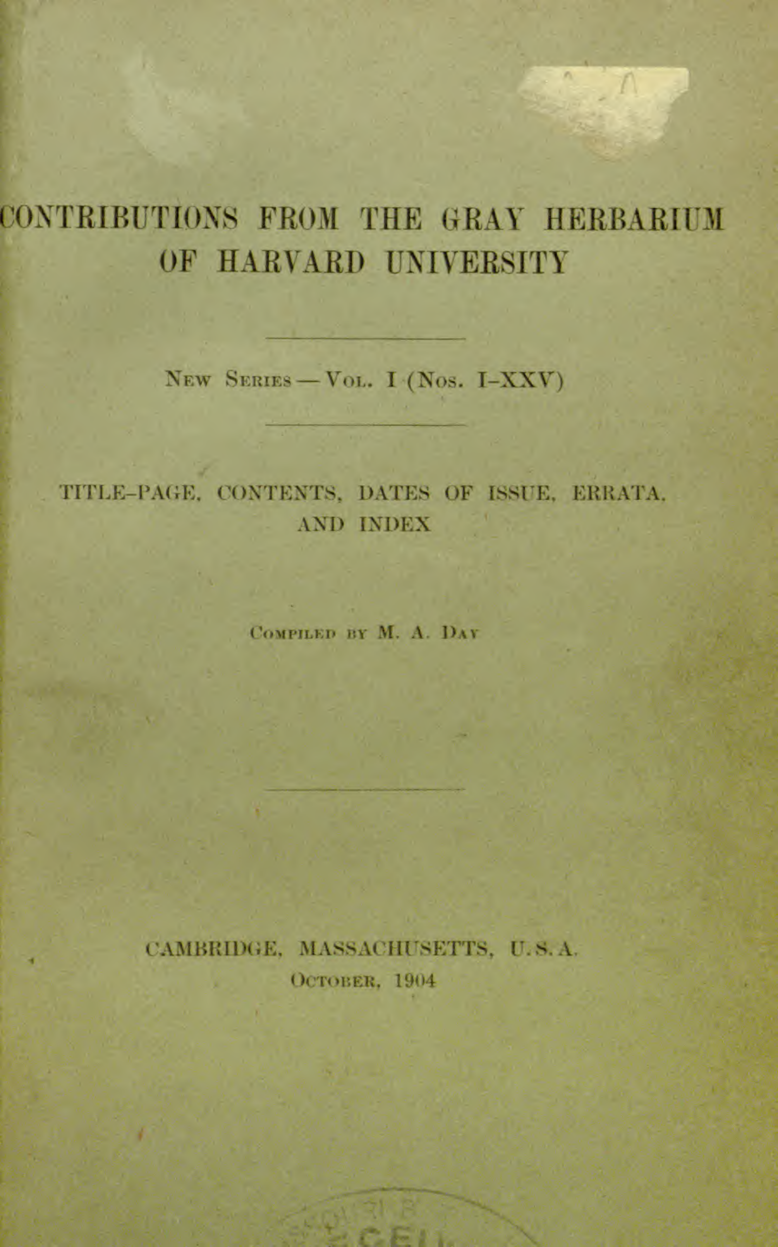 Contributions from the Gray Herbarium of Harvard University 1904 cover
