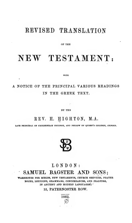 A Revised Translation of the New Testament-Highton cover