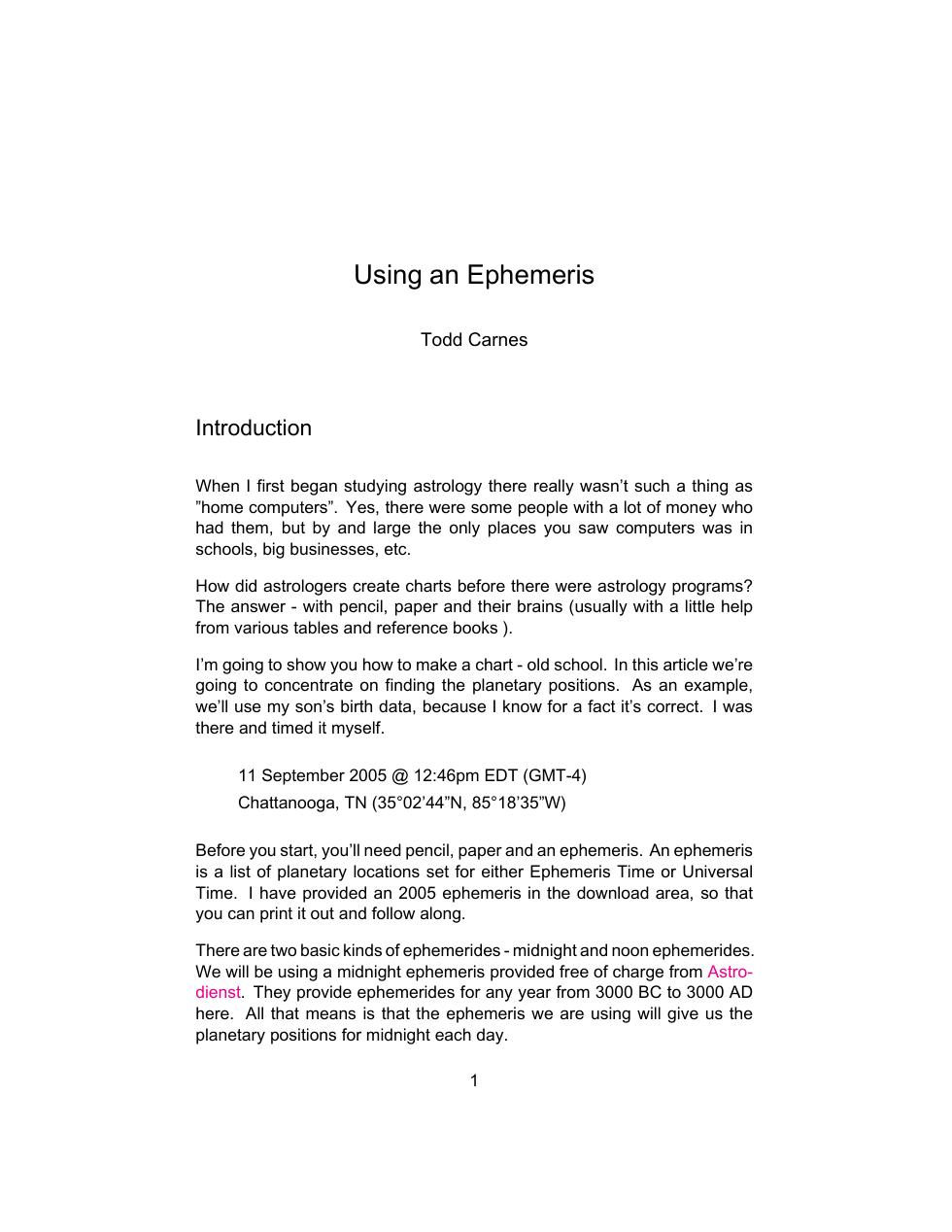 Carnes, Todd - 2009 - How to Use an Ephemeris cover
