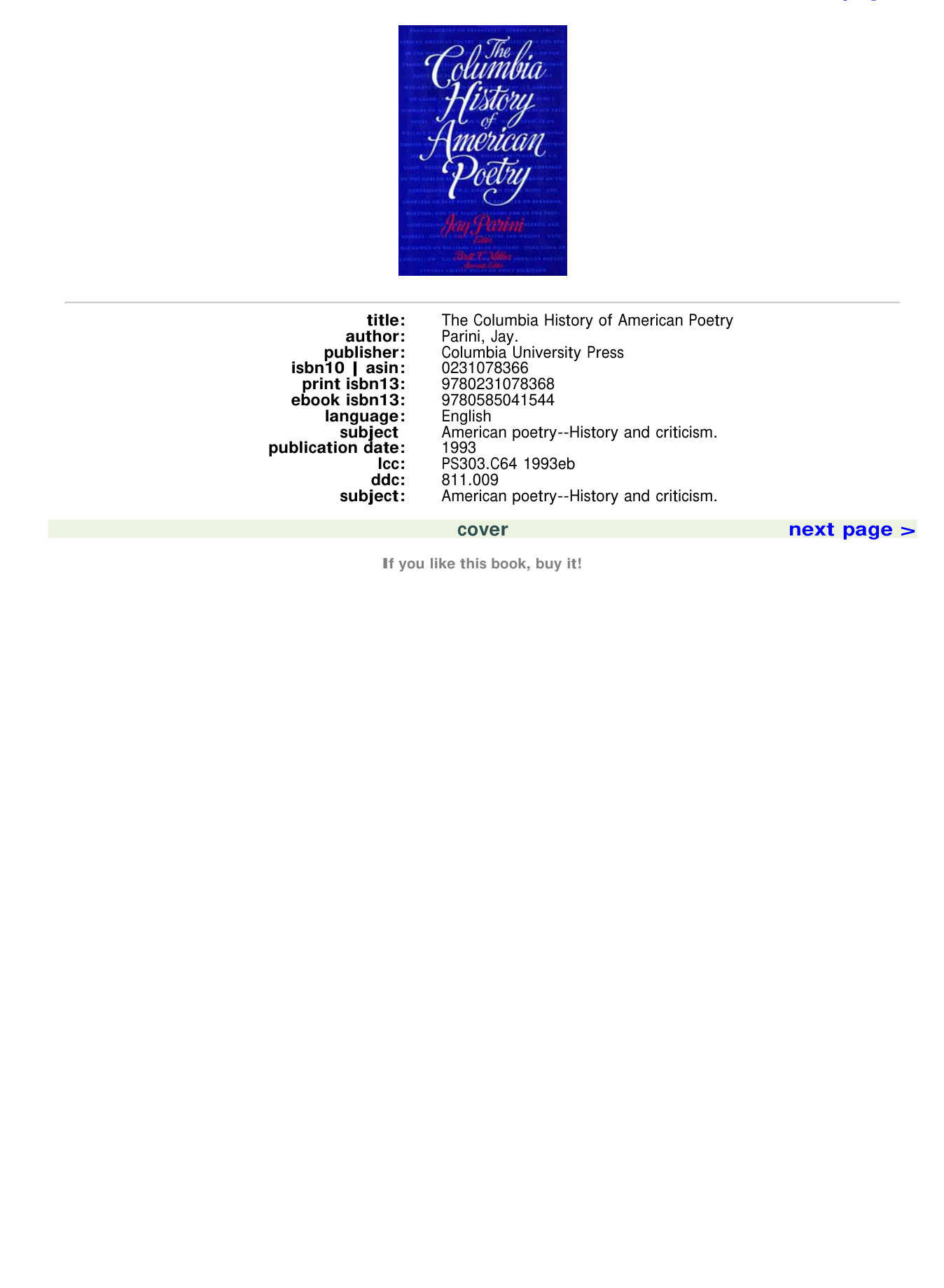 The Columbia History of American Poetry cover