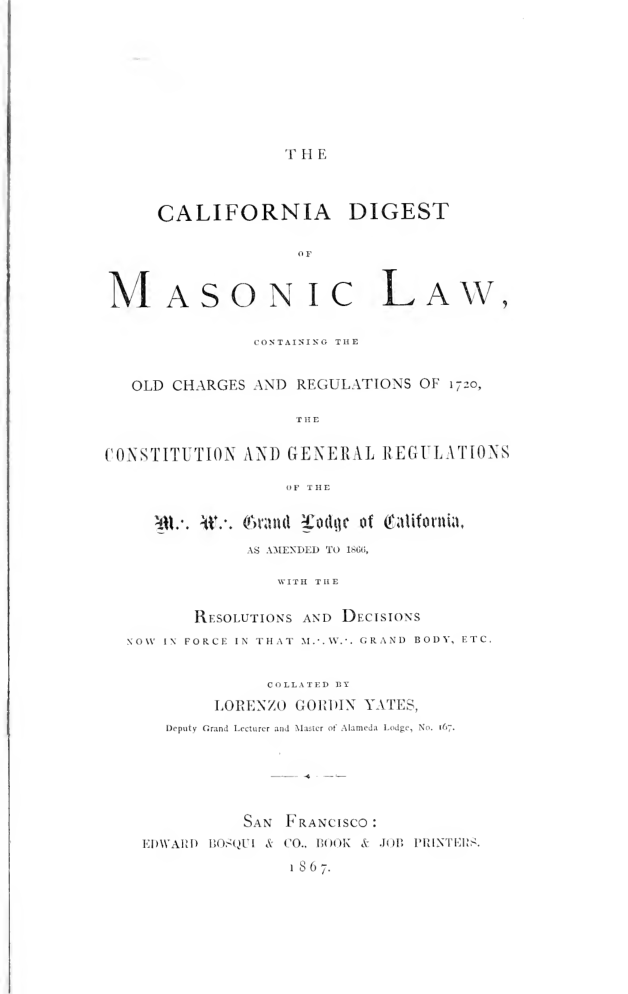 The California Digest Of Masonic Law L Yates cover