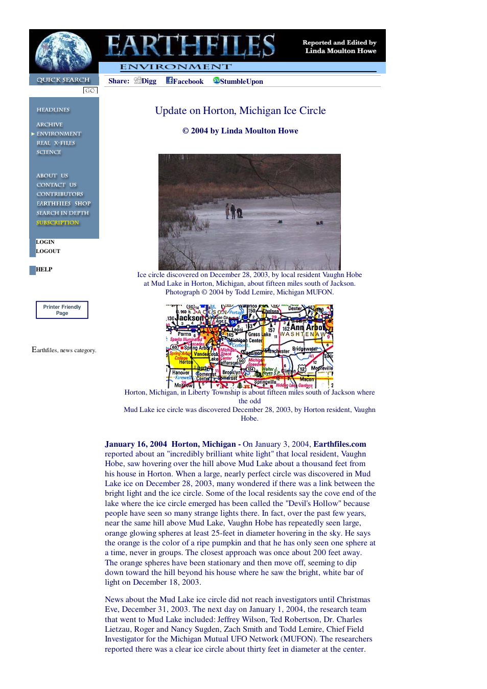 01 17 2004 Update on Horton, Michigan Ice Circle cover