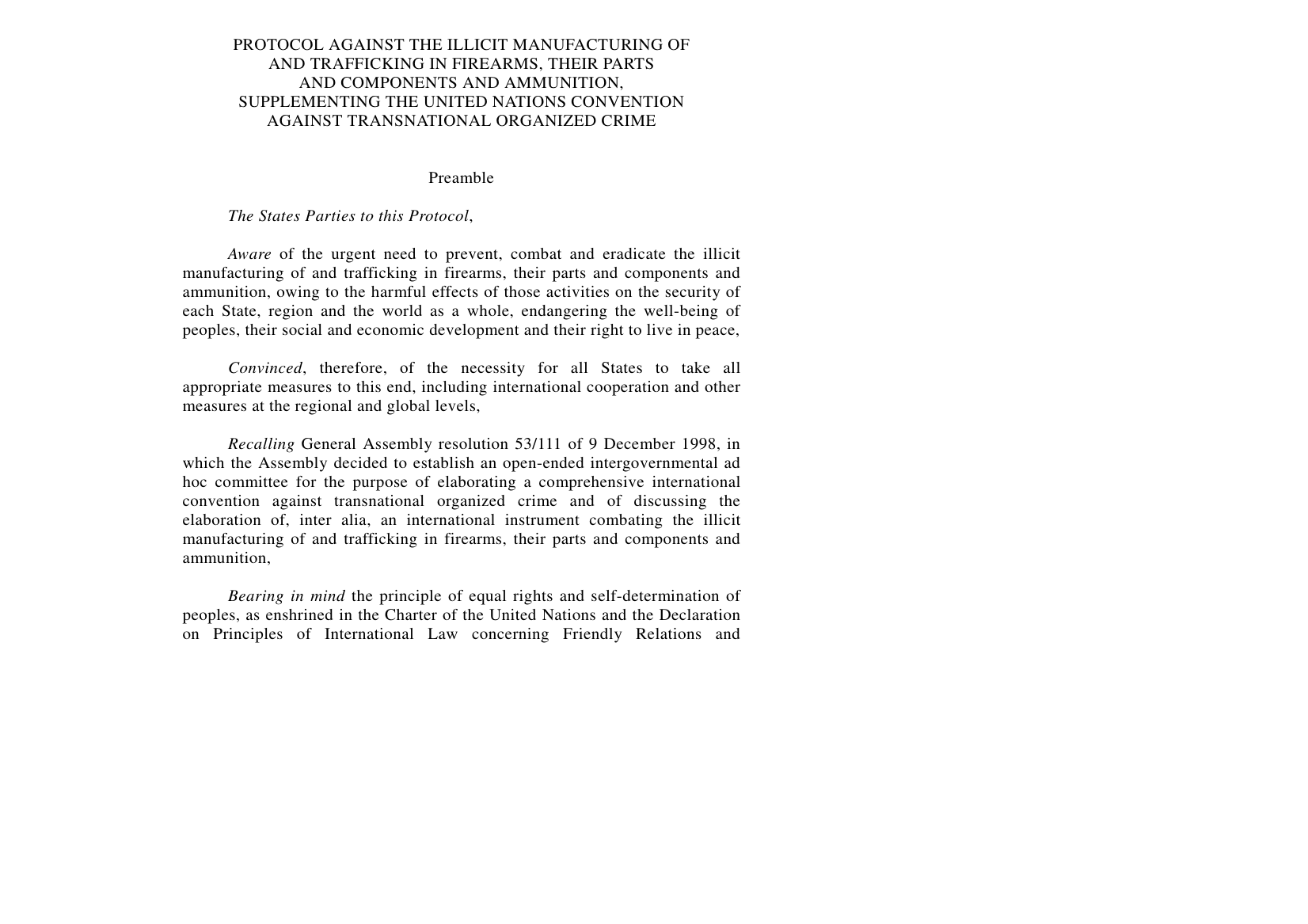 UN Protocol against Illicit Manufacturing of Firearms cover