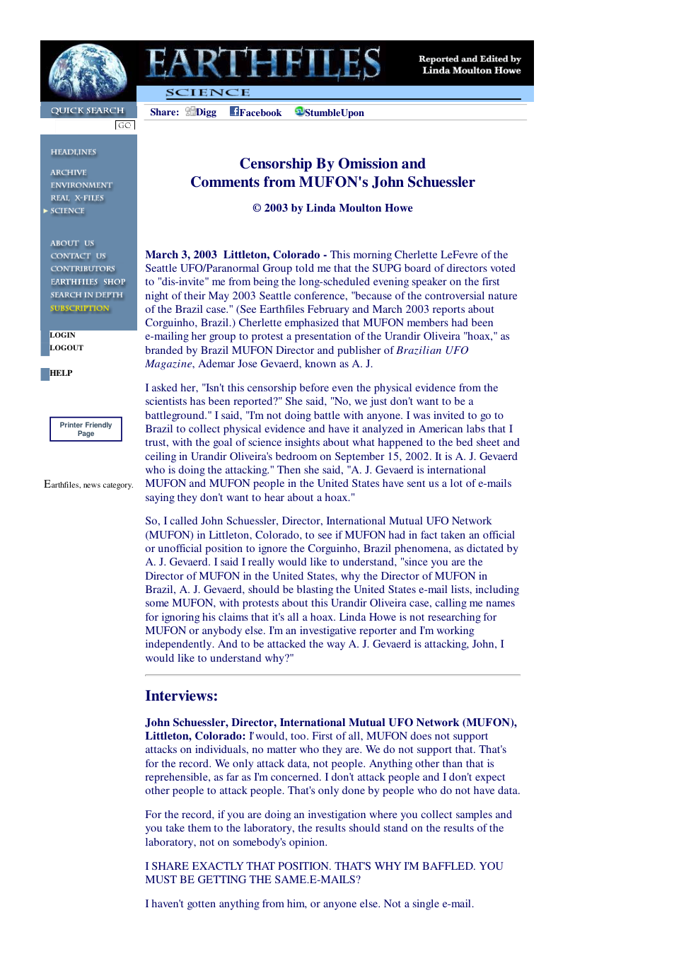 03 03 2003 Censorship By Omission and Comments from MUFON's John Schuessler cover