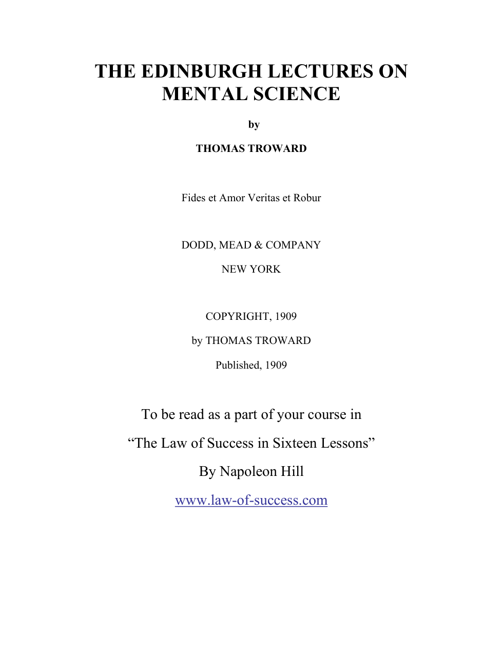 Edinburgh Lectures On Mental Science cover