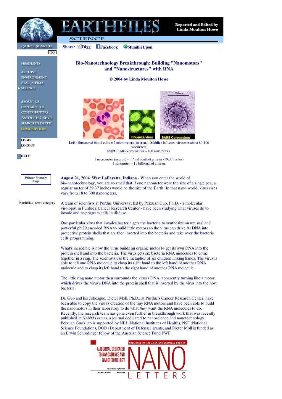 08 21 2004 Bio-Nanotechnology Breakthrough Building Nanomotors and Nanostructures with RNA cover