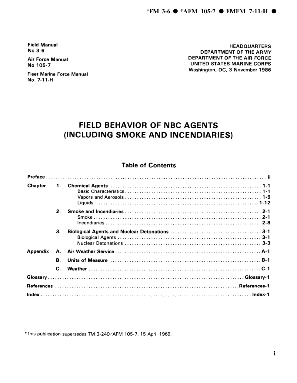 ARMY Field Behavior of NBC Agents FM 3-6 1986 79 pages cover