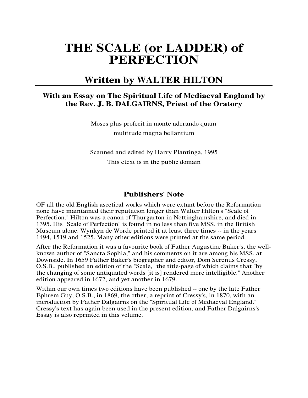 Walter Hilton - The Scale of Perfection cover