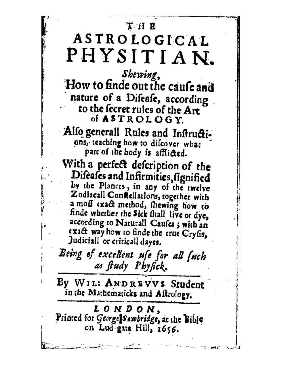 Andrews, William - 1656 - The Astrological Physician cover