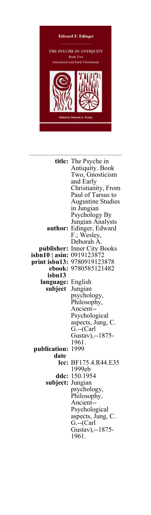 Edinger - Psyche in Antiquity Book 2 cover