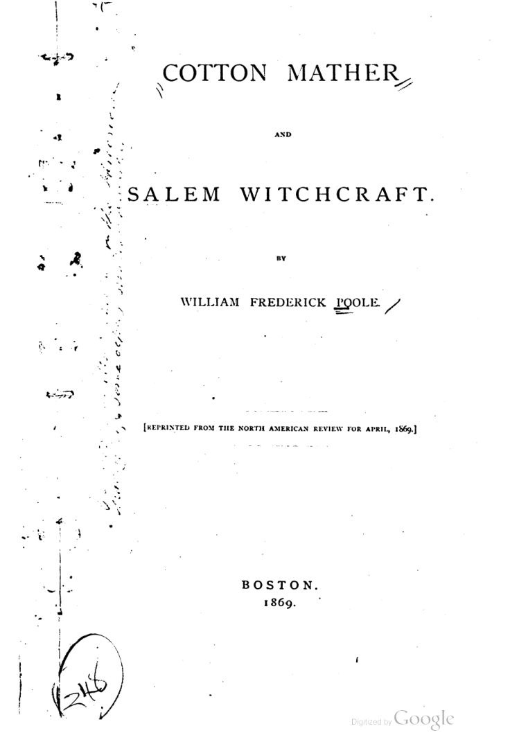 Cotton Mather And Salem Witchcraft(1869) cover