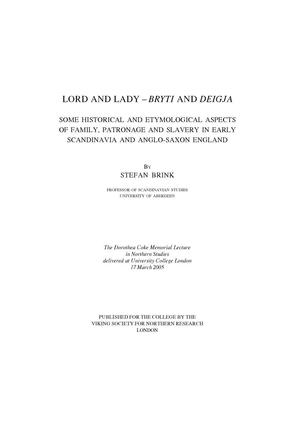 Stefan Brink - Lord and Lady. Bryti and Deigja cover