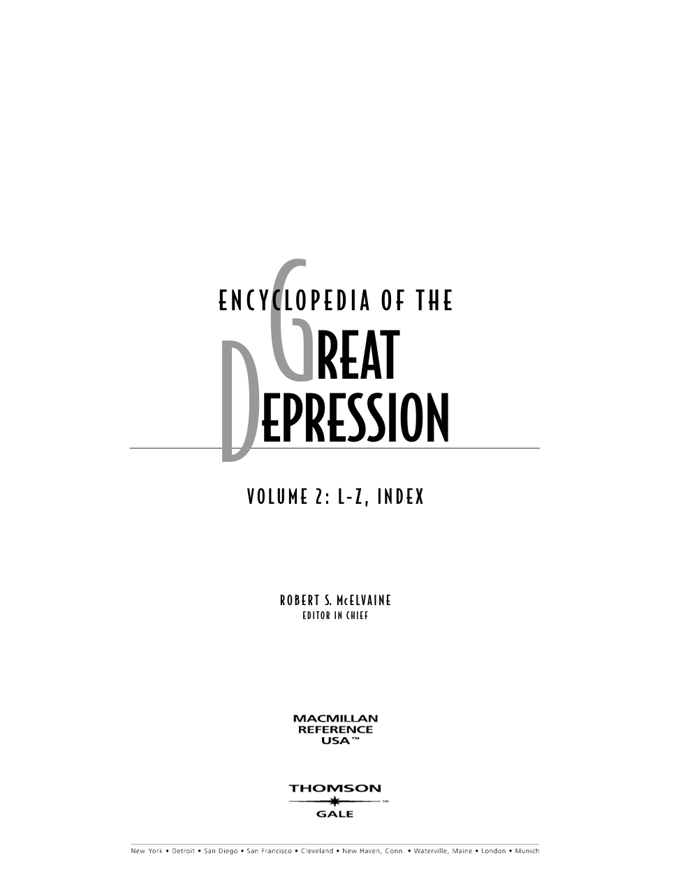 Gale Group Encyclopedia of The Great Depression Vol 2 (L-Z) cover