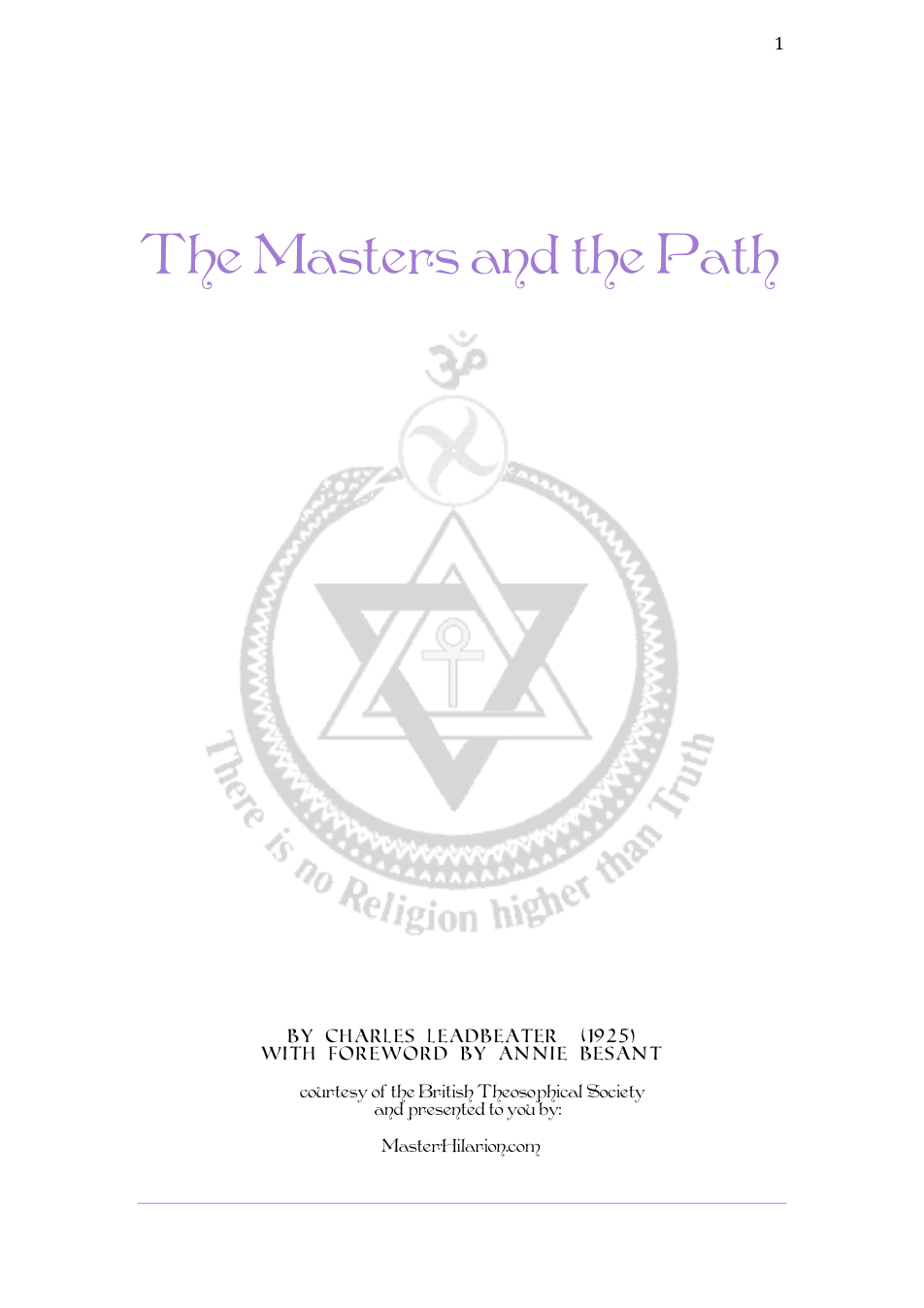 C. W. Leadbeater - The Masters And The Path cover