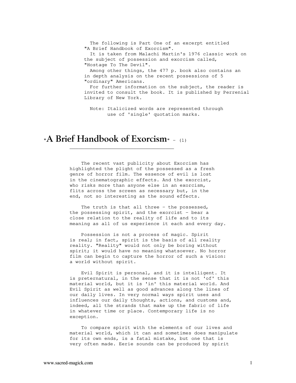 A Brief Handbook of Exorcism cover