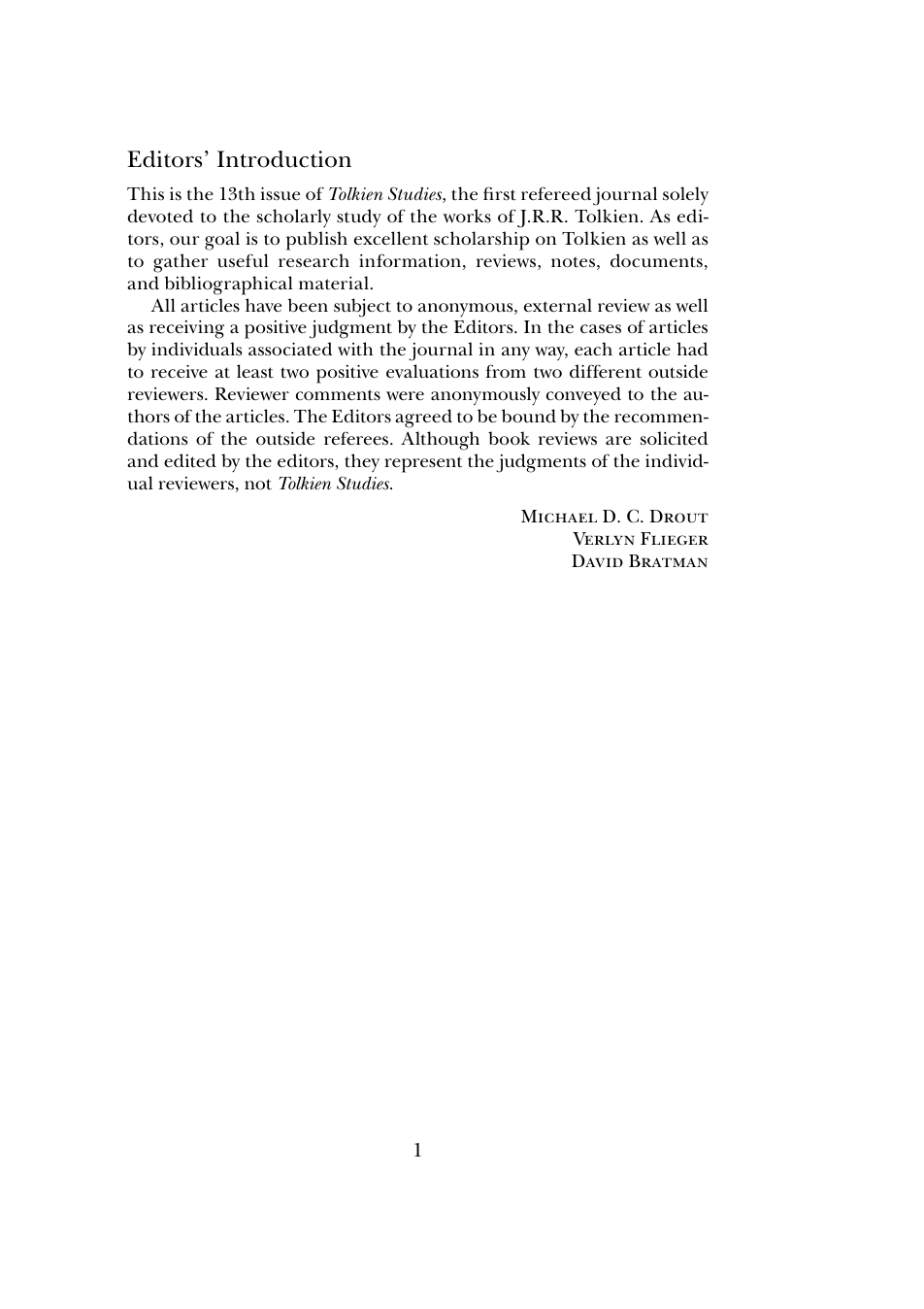 Douglas A. Anderson, Michael D.C. Drout and Verlyn Flieger - Tolkien Studies An Annual Scholarly Review Volume 13, 2016 cover
