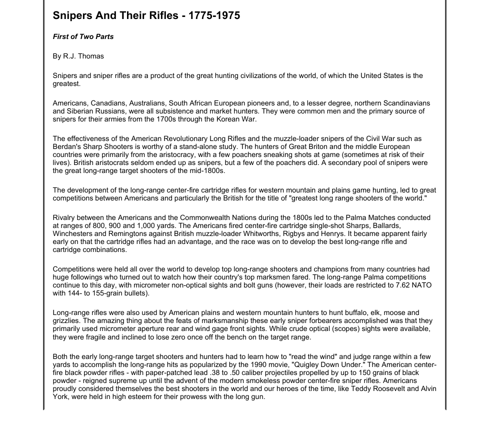 Snipers and Their Rifles - 1775-1975 (1of2) 3 pages cover