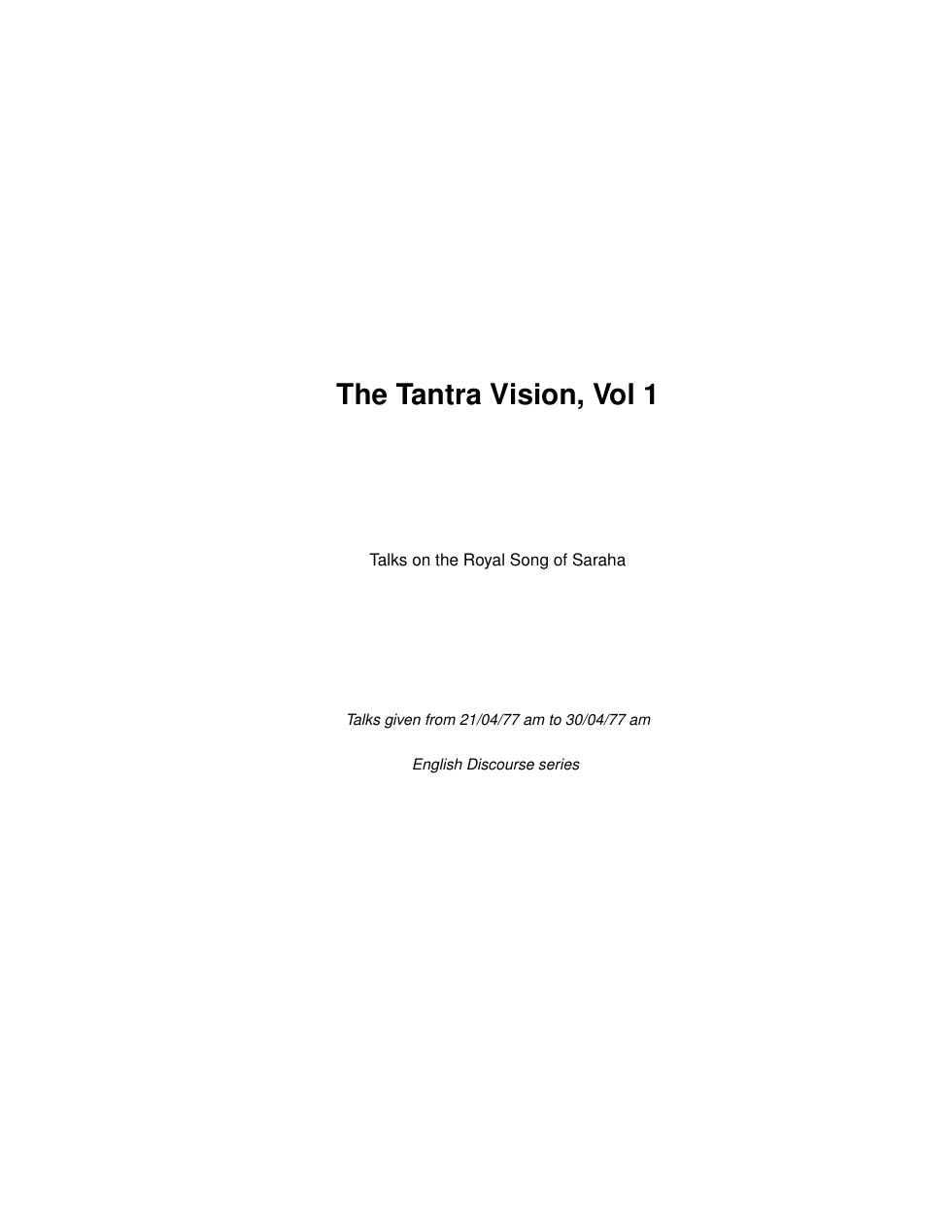 The Tantra Vision, Vol 1 cover