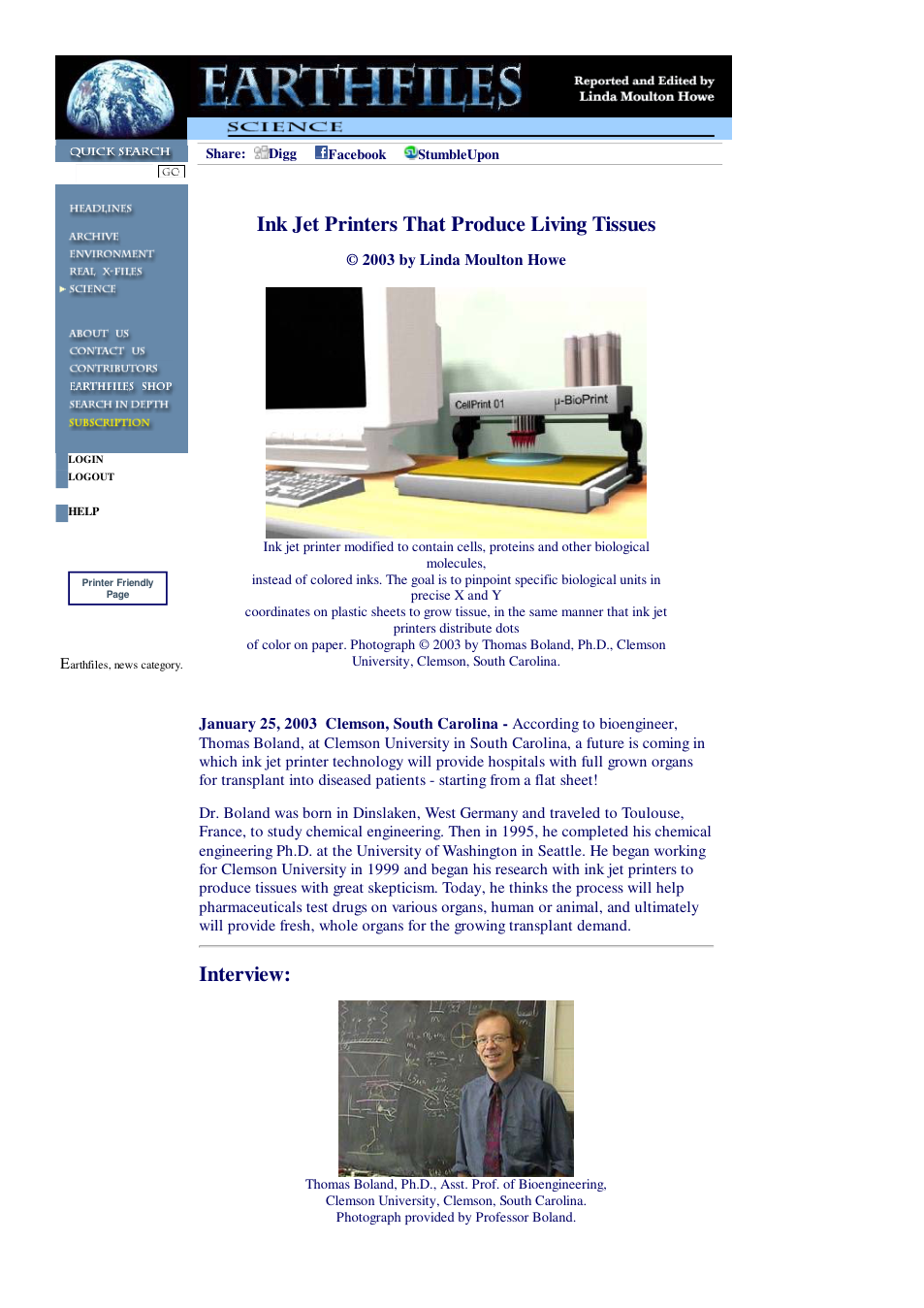01 25 2003 Ink Jet Printers That Produce Living Tissues cover