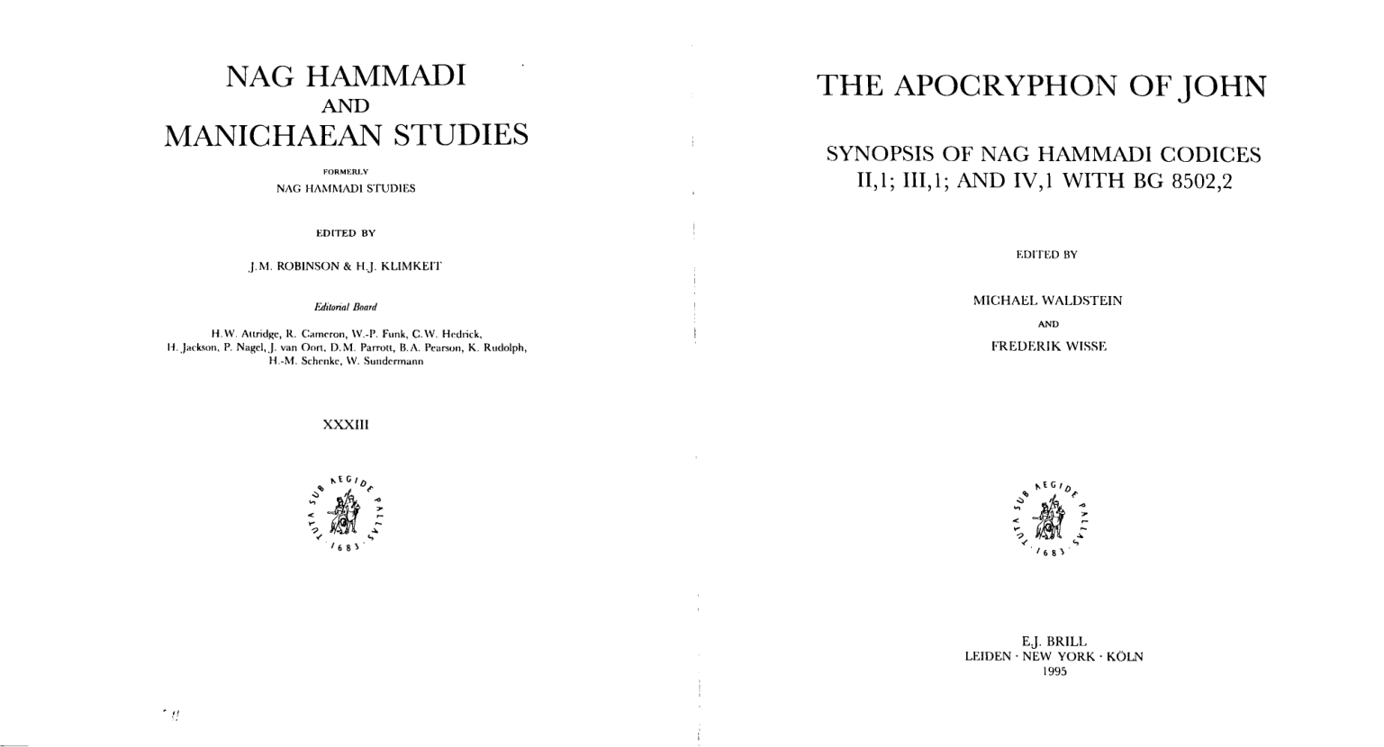 Waldstein, Wisse - The Apocryphon of John- Synopsis of Nag Hammadi Codices II,1 III,1 and IV,1 with BG 8502,2 cover