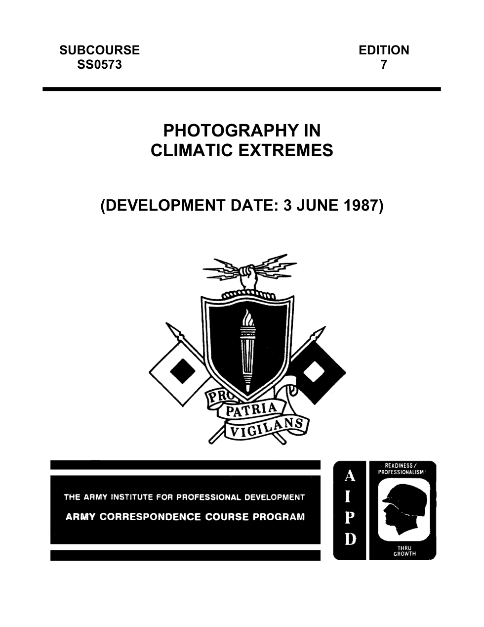 ARMY Photography-Climatic Extremes SS0573 1987, 30 pgs cover