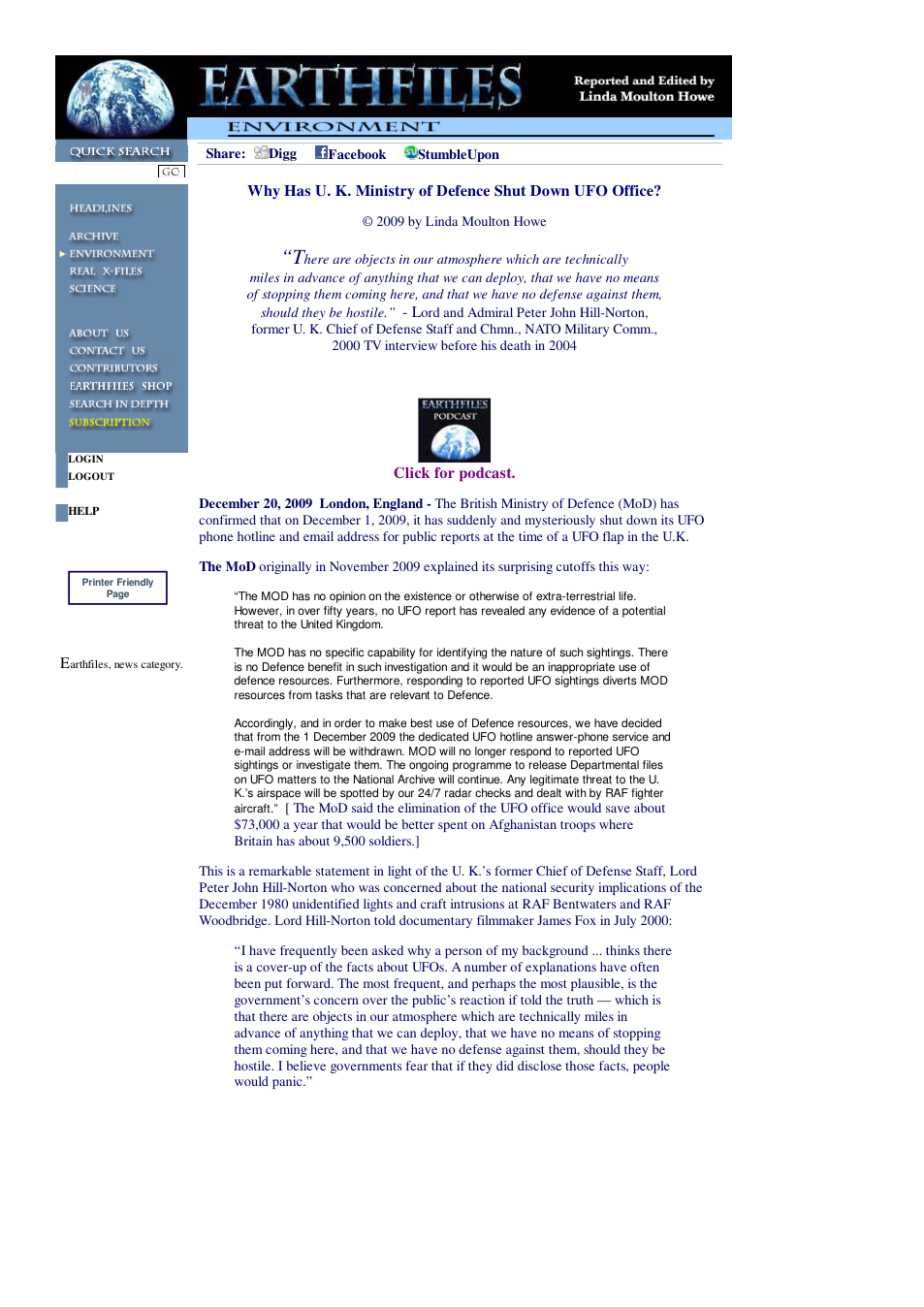 12 20 2009 Why Has U. K. Ministry of Defence Shut Down UFO Office cover