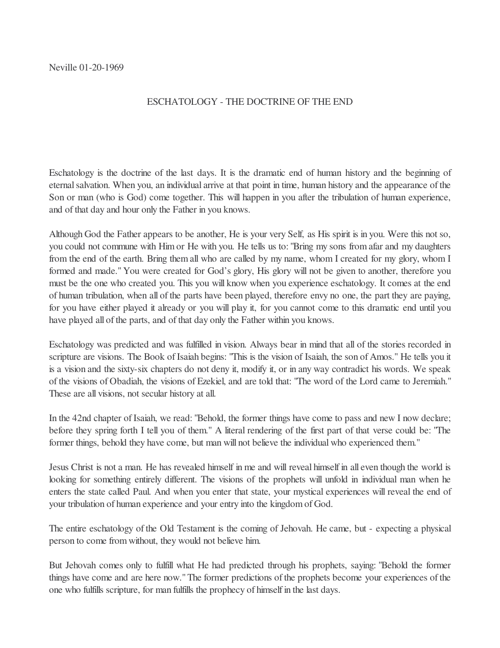 1969.01.20, Eschatology The Doctrine Of The End cover