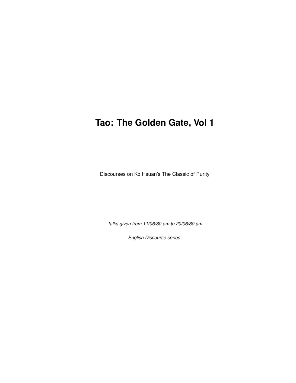 Tao. The Golden Gate, Vol 1 cover