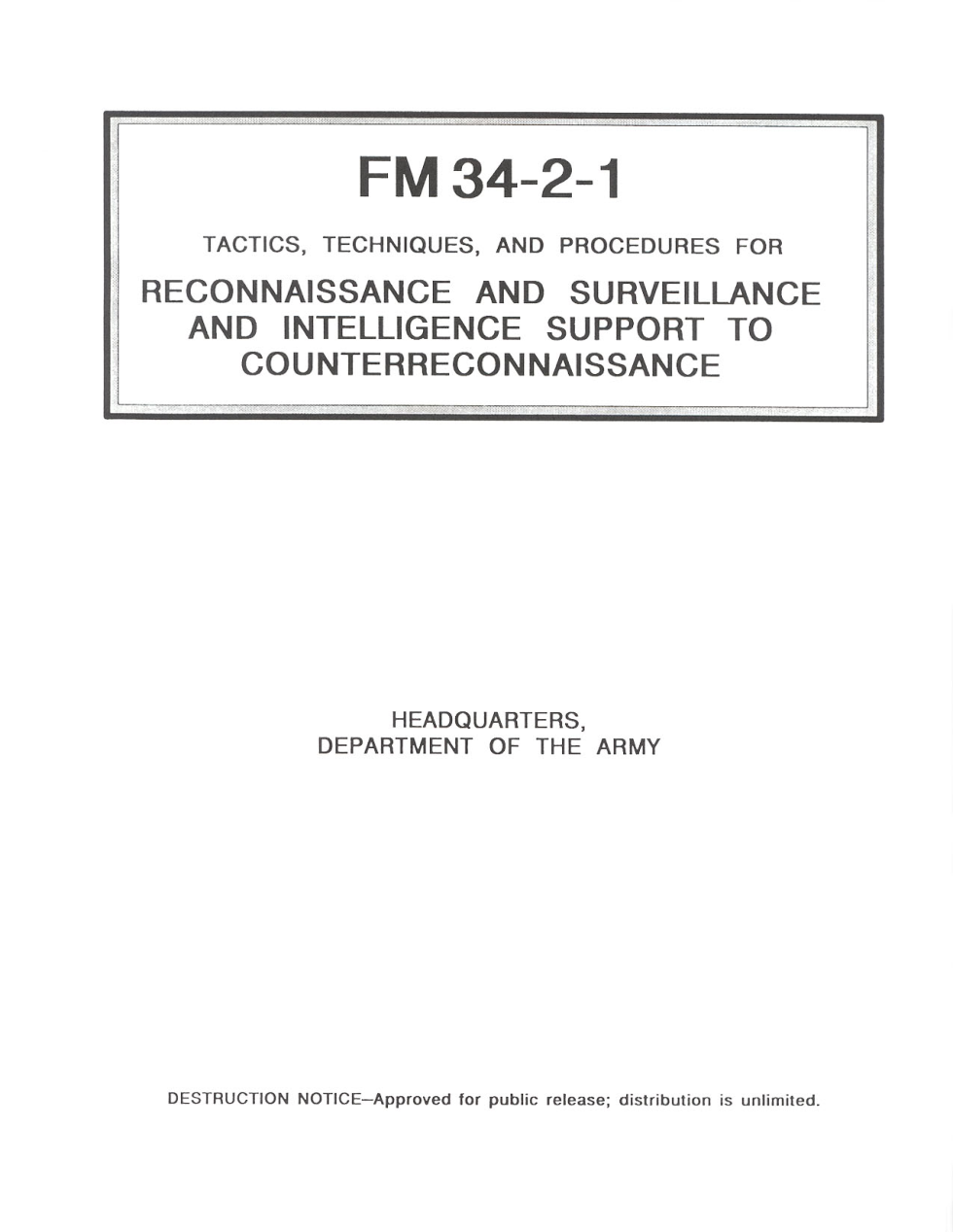 FM 34-2-1 Reconaissance and Surveillance and Intelligence Support to Counterreconaissance cover