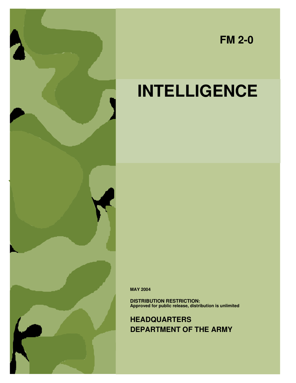 ARMY Intelligence FM 2-0 2004 211 pages cover
