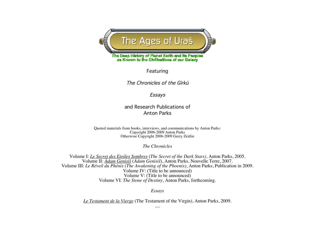 Ages Of Uras - The Secret Of The Dark Stars - Anton Park cover
