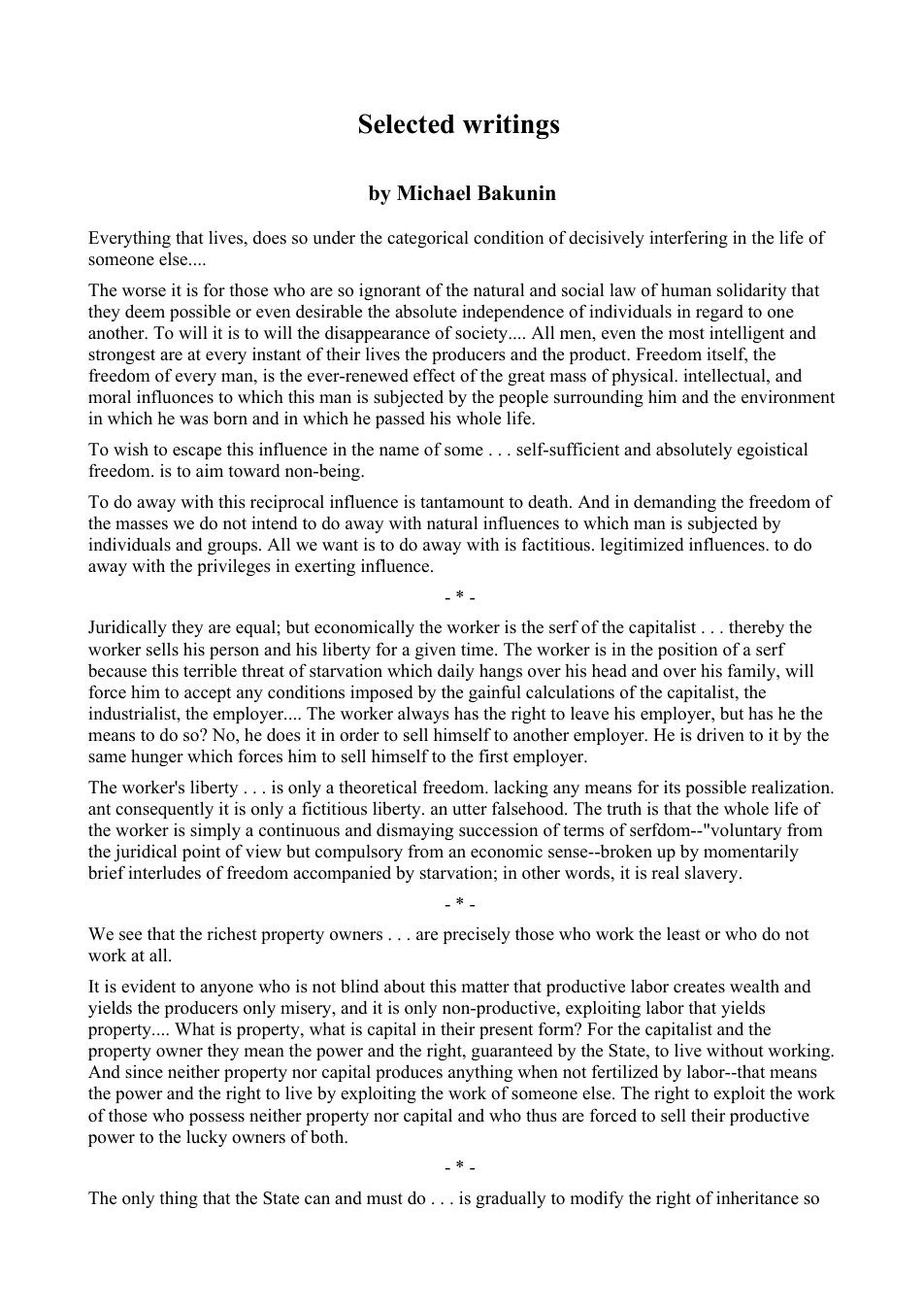 Miikhail Bakunin - Selected Writings cover