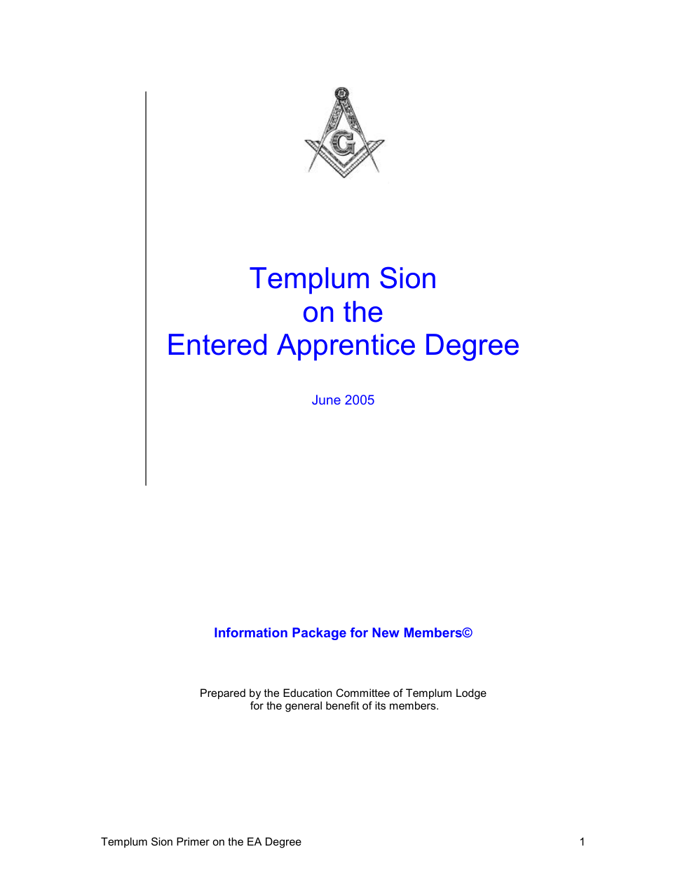 Templum Sion Primer on the Entered Apprentice Degree cover