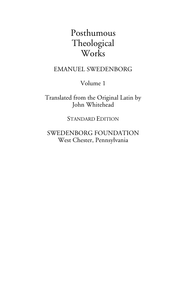 Emanuel Swedenborg - Posthumous Theological Works - Volume 1 cover