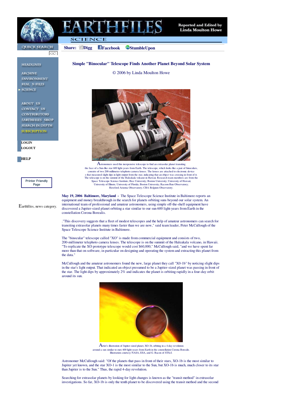 05 19 2006 Simple Binocular Telescope Finds Another Planet Beyond Solar System cover