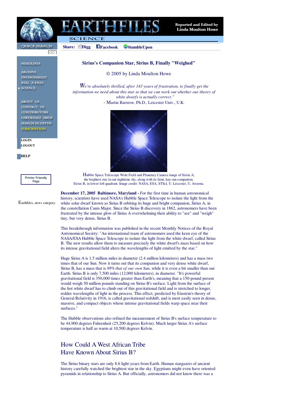 12 17 2005 Sirius's Companion Star, Sirius B, Finally Weighed cover