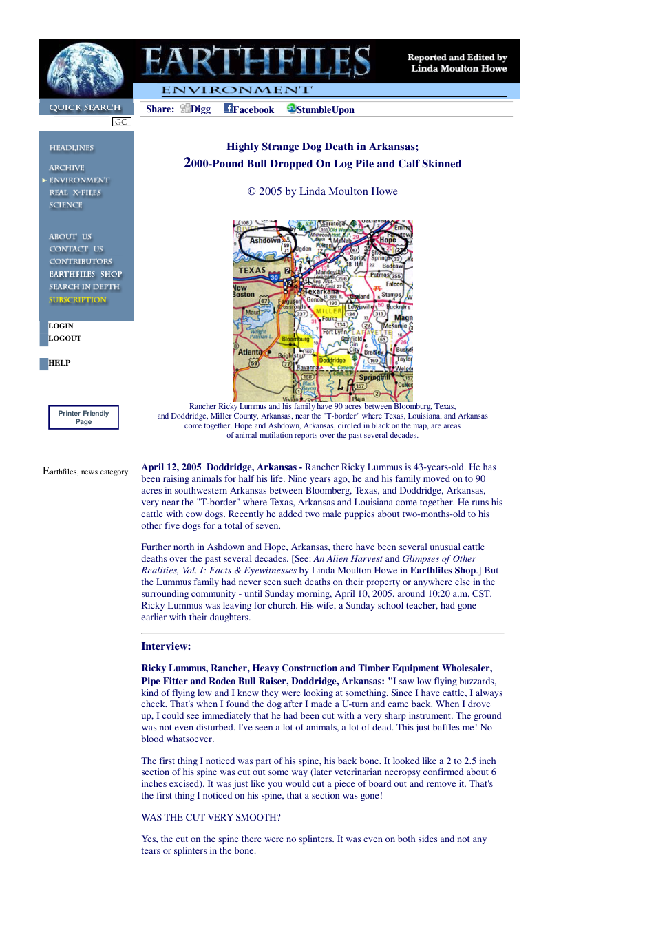04 13 2005 Highly Strange Dog Death in Arkansas; 2000-Pound Bull Dropped On Log Pile and Calf Skinned cover