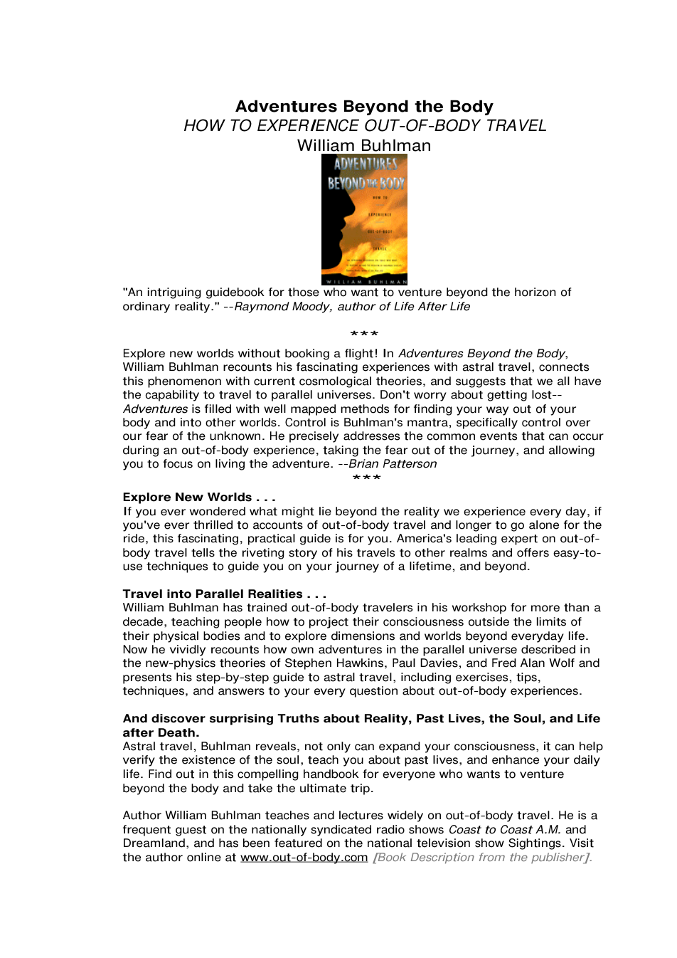 William Buhlman -- Adventures Beyond The Body - How To Experience Out-Of-Body Travel(2) cover