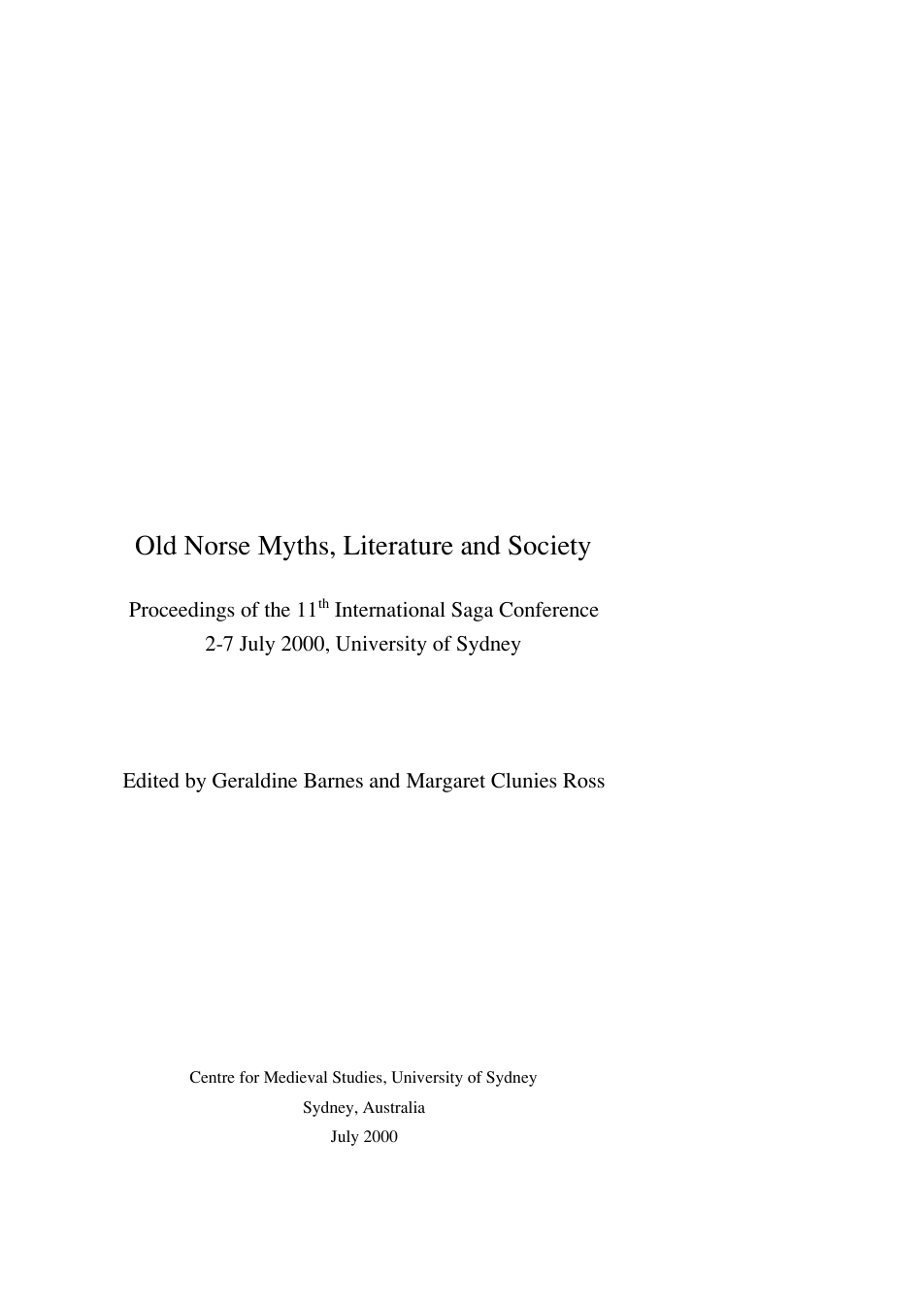 Center For Medieval Studies - Old Norse Myths, Literature And Society cover